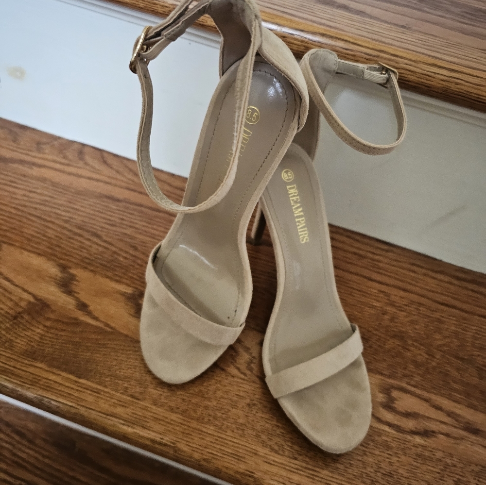 Womens Stiletto Heels- 4" - Beige suede sandals